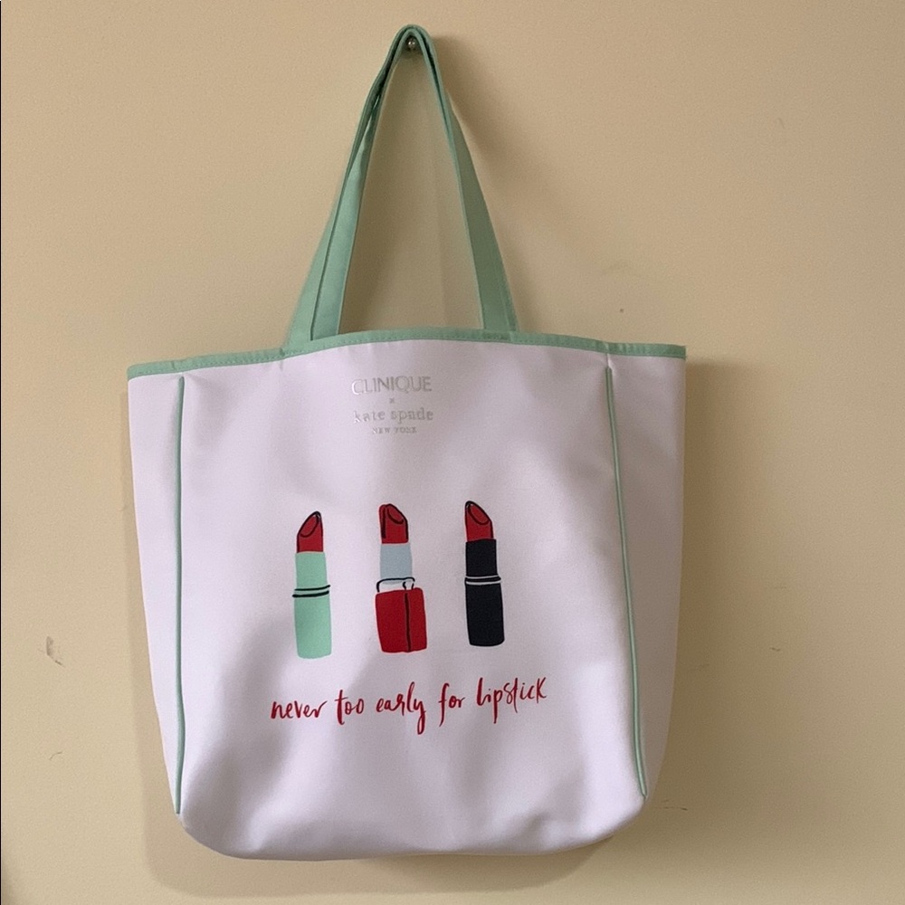 Clinique X Kate Spade White and Mint Tote Bag